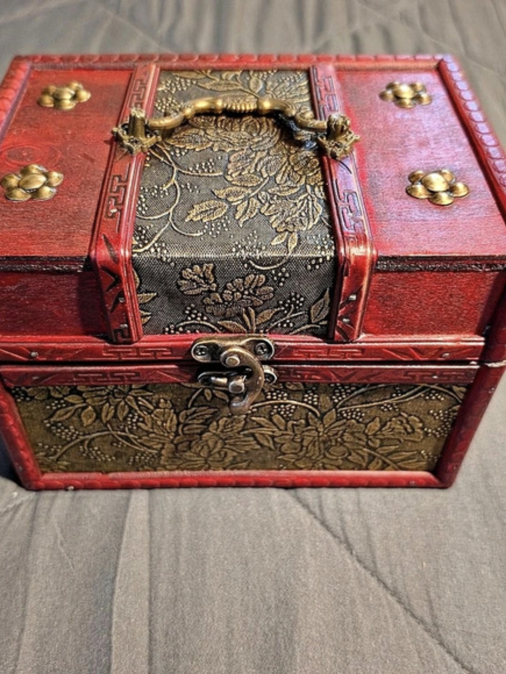 Red Floral Decorative Wood Storage Box